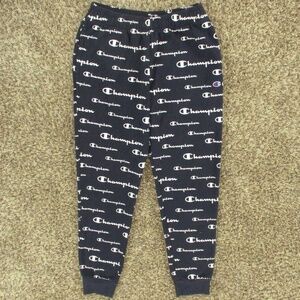 Champion Joggers‎ Men's Medium Navy Blue White All Over Print Graphic Logo Pants